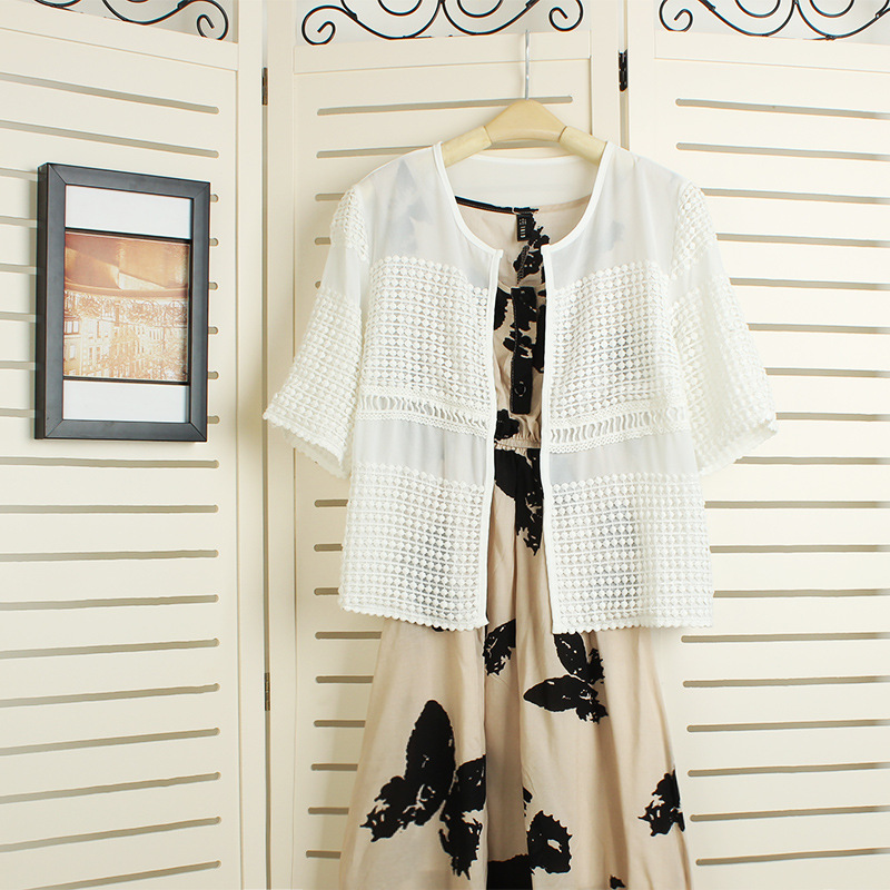 高端夏装新款瑞丽韩国<em>钩花</em>雪纺<em>开衫夏</em>薄小外套