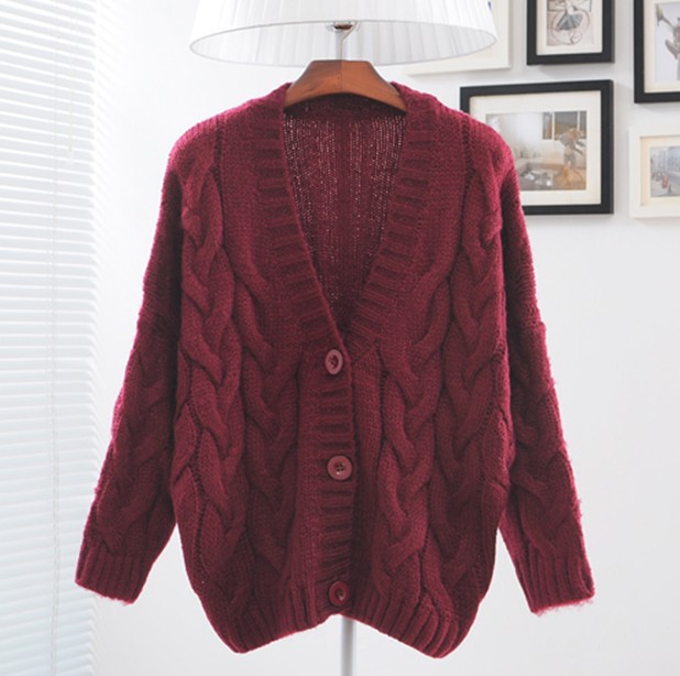 <em>麻花开衫</em>毛衣纯色 2014早春新款韩版V领宽松