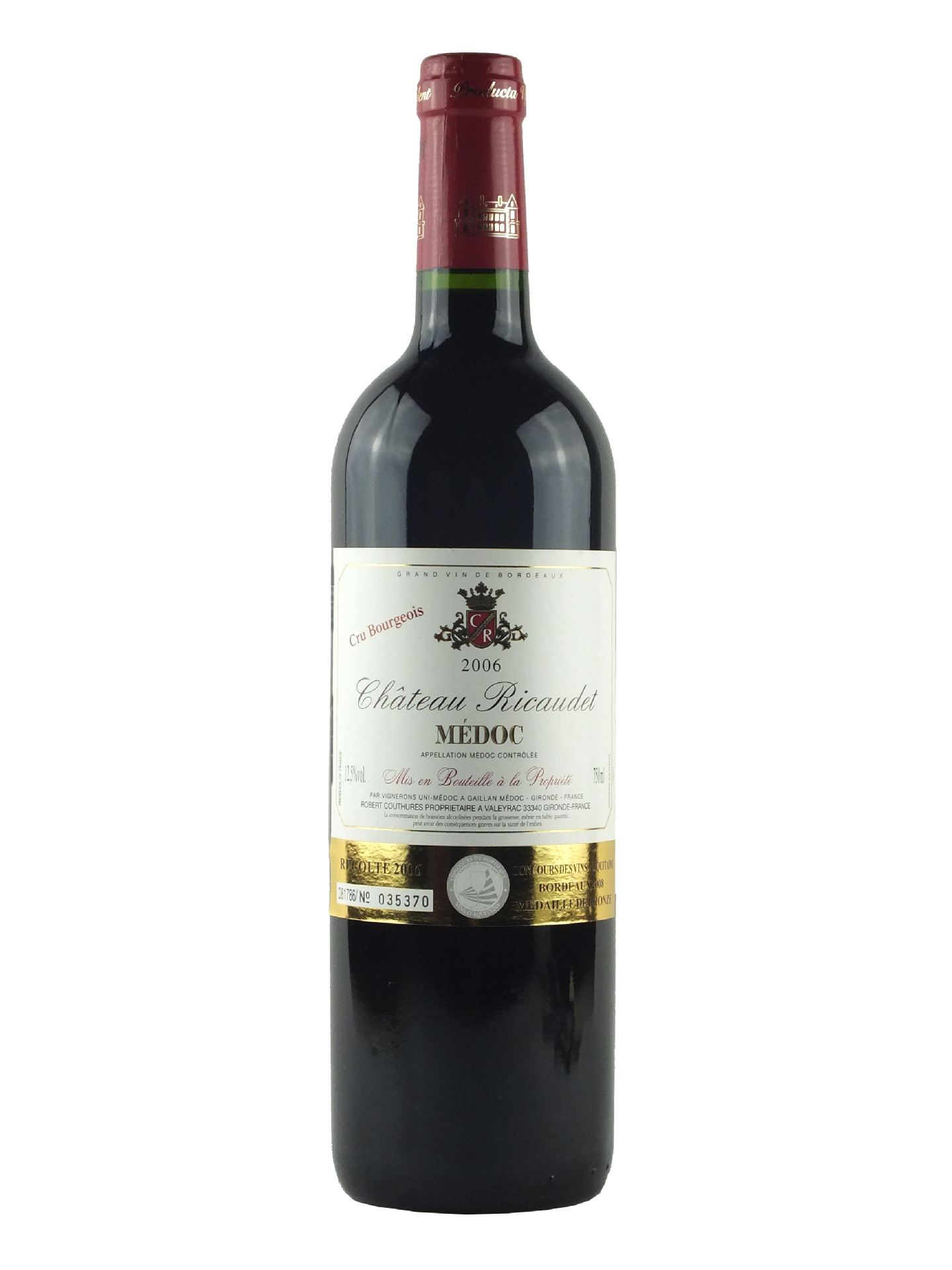 法国原瓶进口瑞德城堡干红葡萄酒2006葡萄酒