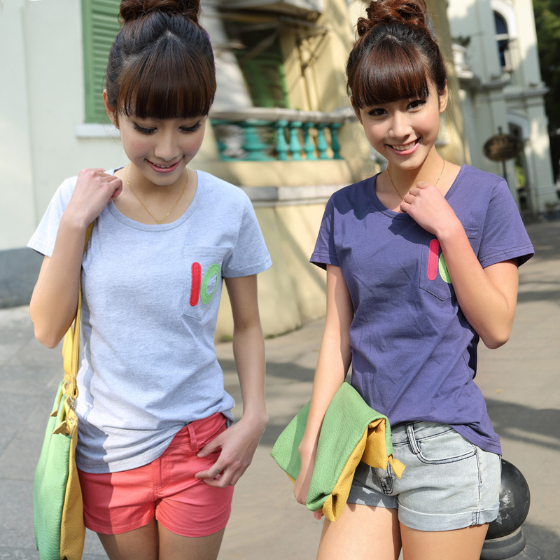 2014夏装新款<em>女式</em>纯棉圆领短袖T恤韩版时尚口