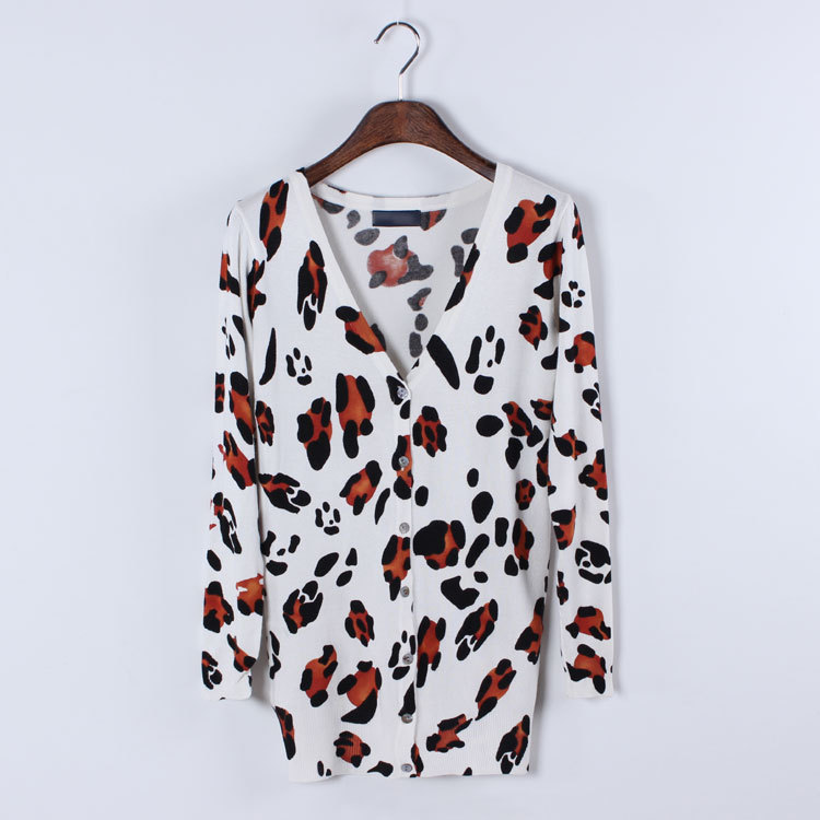 一件代发 2014秋装新款豹纹豹点<em>印花开衫</em>毛衣