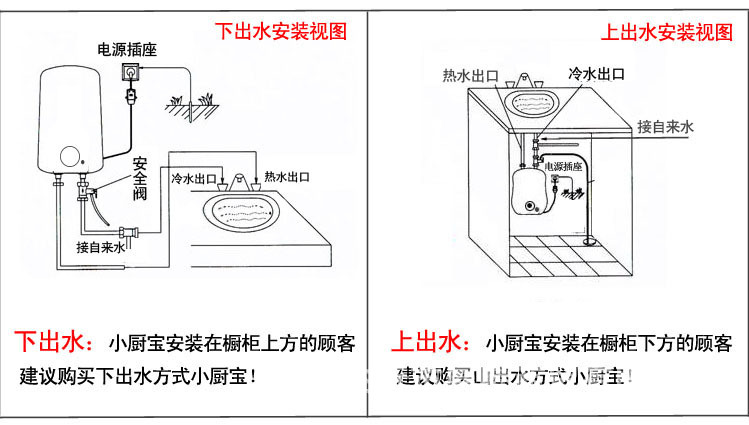 不锈钢外壳上出水小厨宝电热水器家庭用厨房宝下出水储水式8升