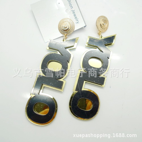 批发采购耳饰-超大款英文字母YOLO亚克力黑金