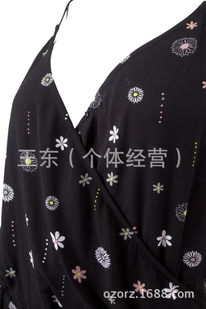 时尚太阳花印花V领连衣裙裤吊带连体裤正品尾货