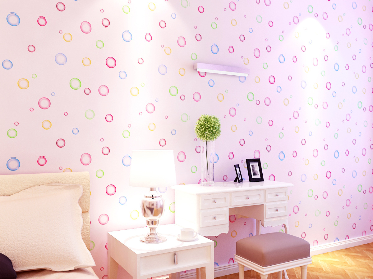 【pvc墙纸自粘卡通壁纸 卧室儿童房背景墙粉色