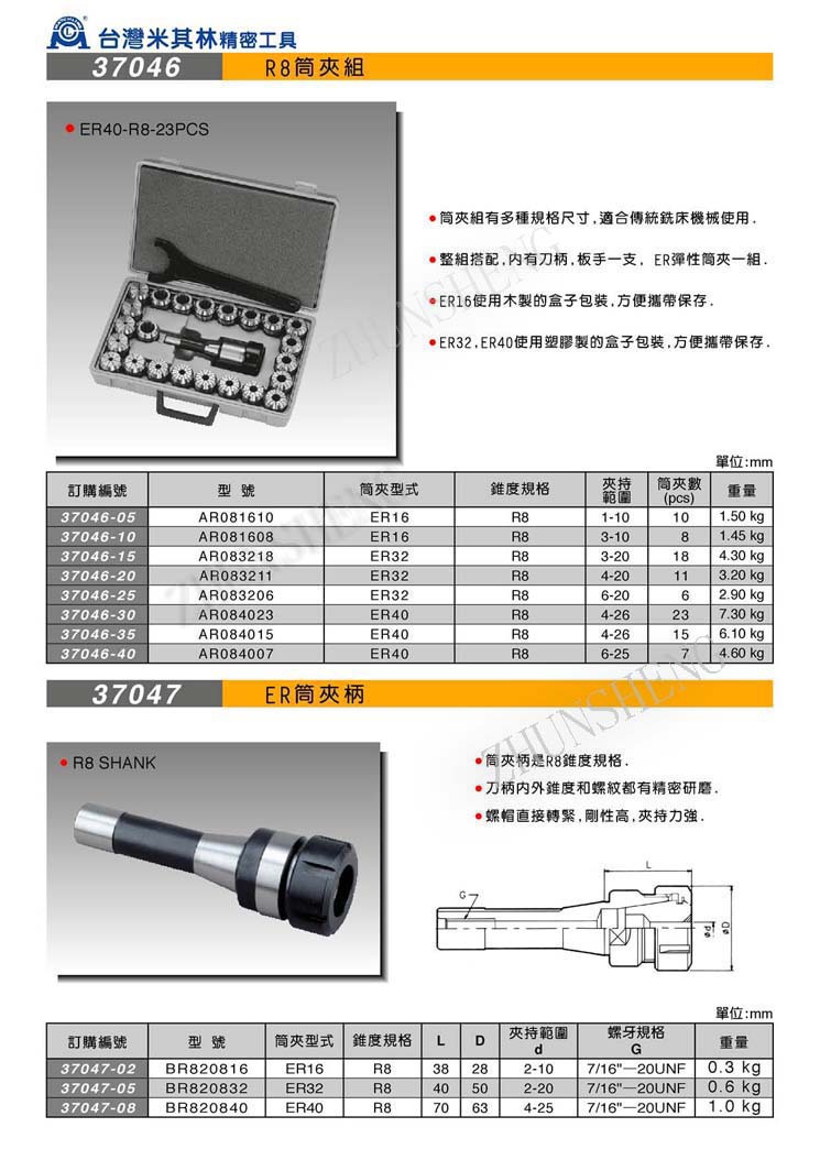 37046-37047 R8筒夹组 ER筒夹柄