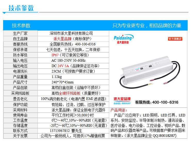 24V120W防水