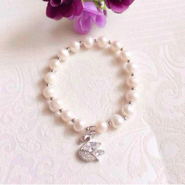 锆石天鹅手串高贵简单大方款 淡水珍珠手串 图片_高清大图 - 阿里巴巴