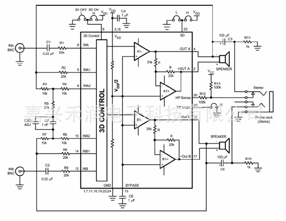 集成电路(IC)-HT4888 2.1W立体声耳机3D增强