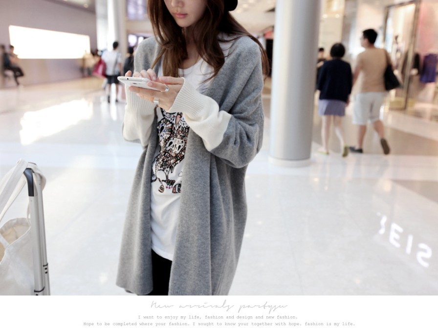 韩国<em>中长款毛衣</em>女<em>开衫</em>韩范宽松大码蝙蝠袖外套