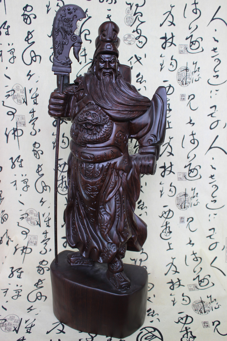 60cm黑檀木雕立刀关公摆件红木工艺品家居饰品