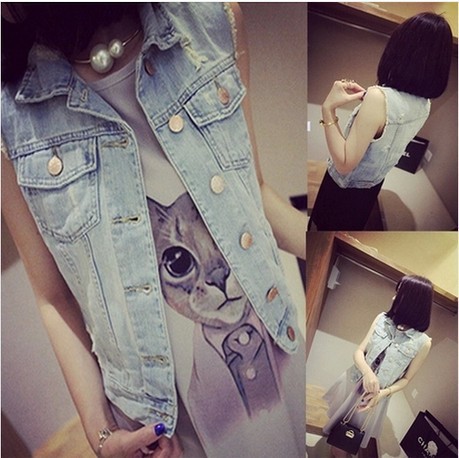 供应韩版女装<em>女式新款牛仔马甲</em> 2014新款女装