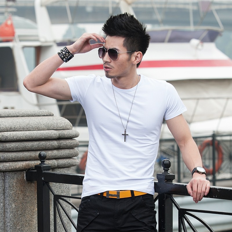 男t恤短袖紧身衣服运动男装 纯棉半袖修身圆领