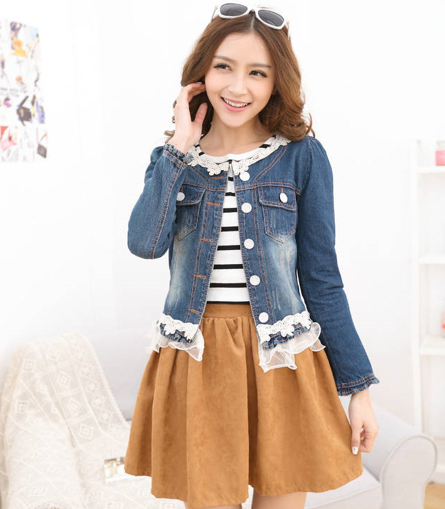 <em>韩版</em>新款春秋装<em>外套女装</em> 蓝色<em>短款牛仔</em>小外套