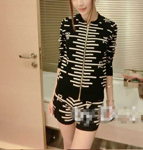 欧洲站2014秋季新款界尺数字<em>针织长袖</em>外套加