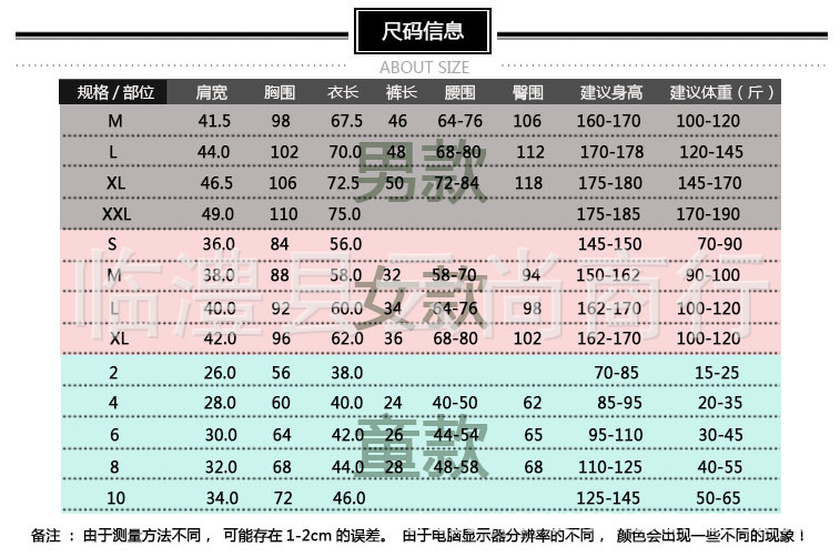 迷彩裤子尺码表