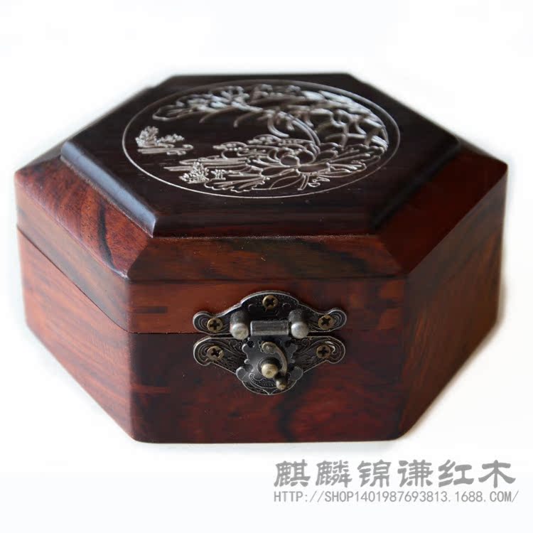 摆件 红酸枝首饰盒 六边形珠宝玉器珍藏盒 实木加工 定做加工