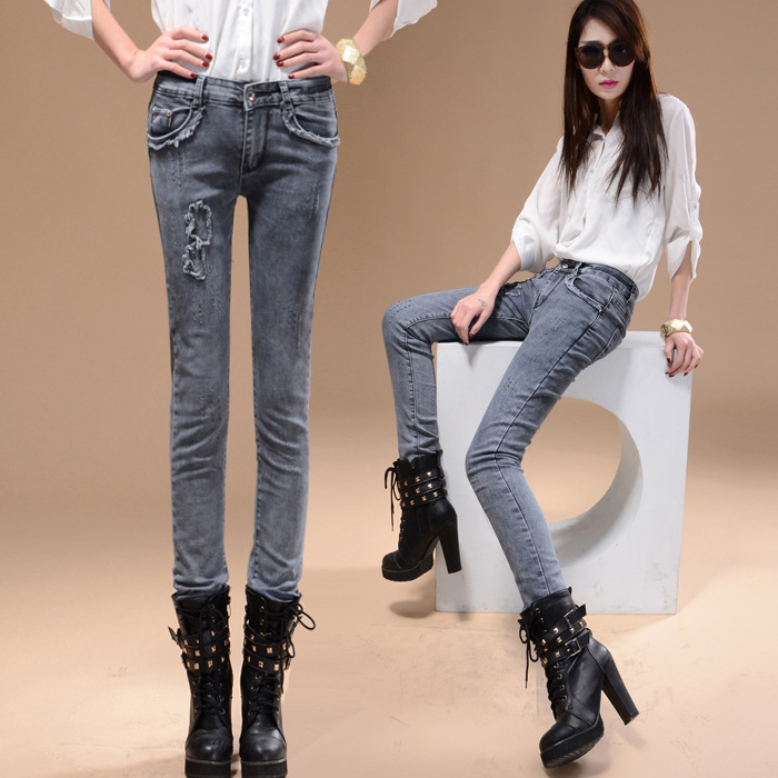 2014<em>春季女装</em>新款牛仔裤 韩版长裤弹力大码小