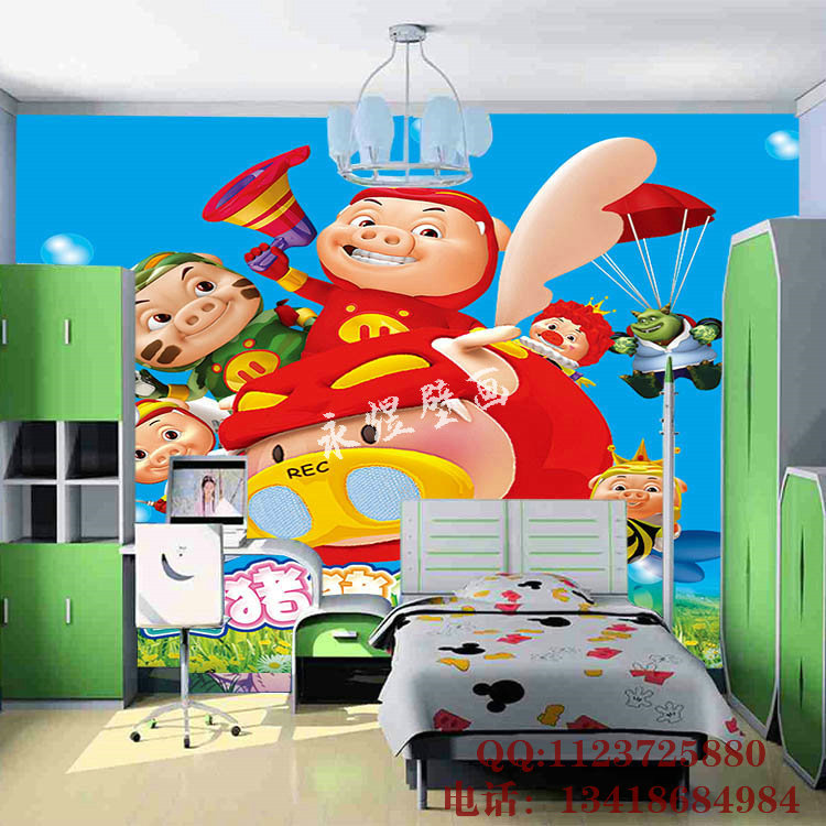 装饰装修材料 墙纸/壁纸/墙布/墙贴 现代卡通动漫壁纸 可爱猪猪侠儿童