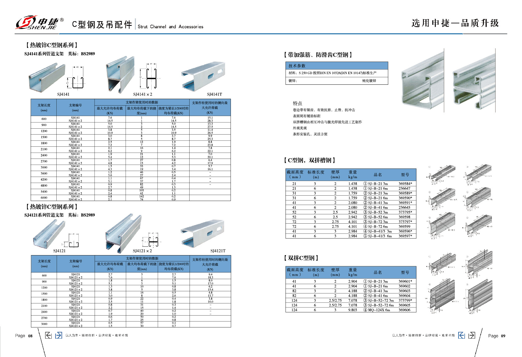 【上海申捷】厂家直销 高强度带防滑齿【镀锌c型钢 41*25*1.