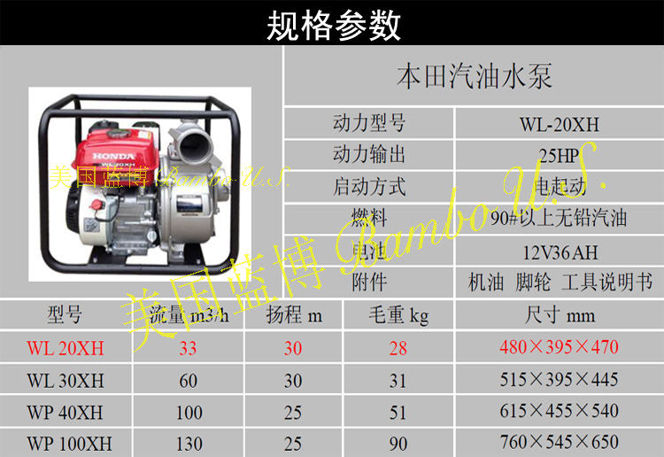 蓝博本田2寸,汽油机水泵,3寸,4寸,6寸汽油抽水泵,武汉机电设备