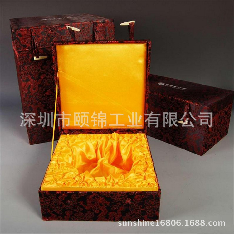 【古代官窑瓷器收藏锦布盒 黄色绸布内衬锦布