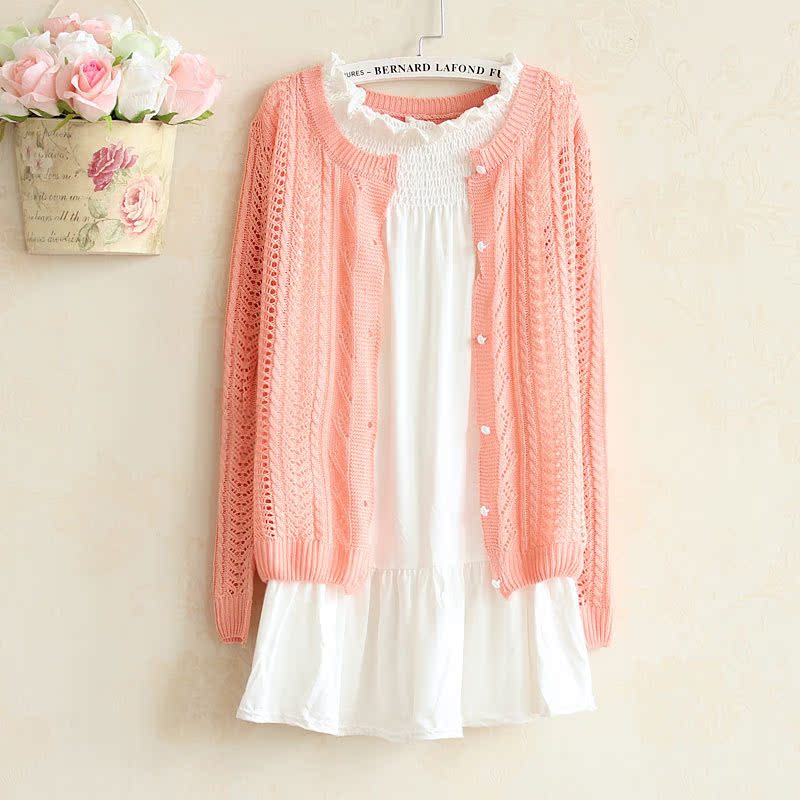 【春秋装新款韩版长袖<em>百搭宽松</em>镂空麻花<em>针织</em>开