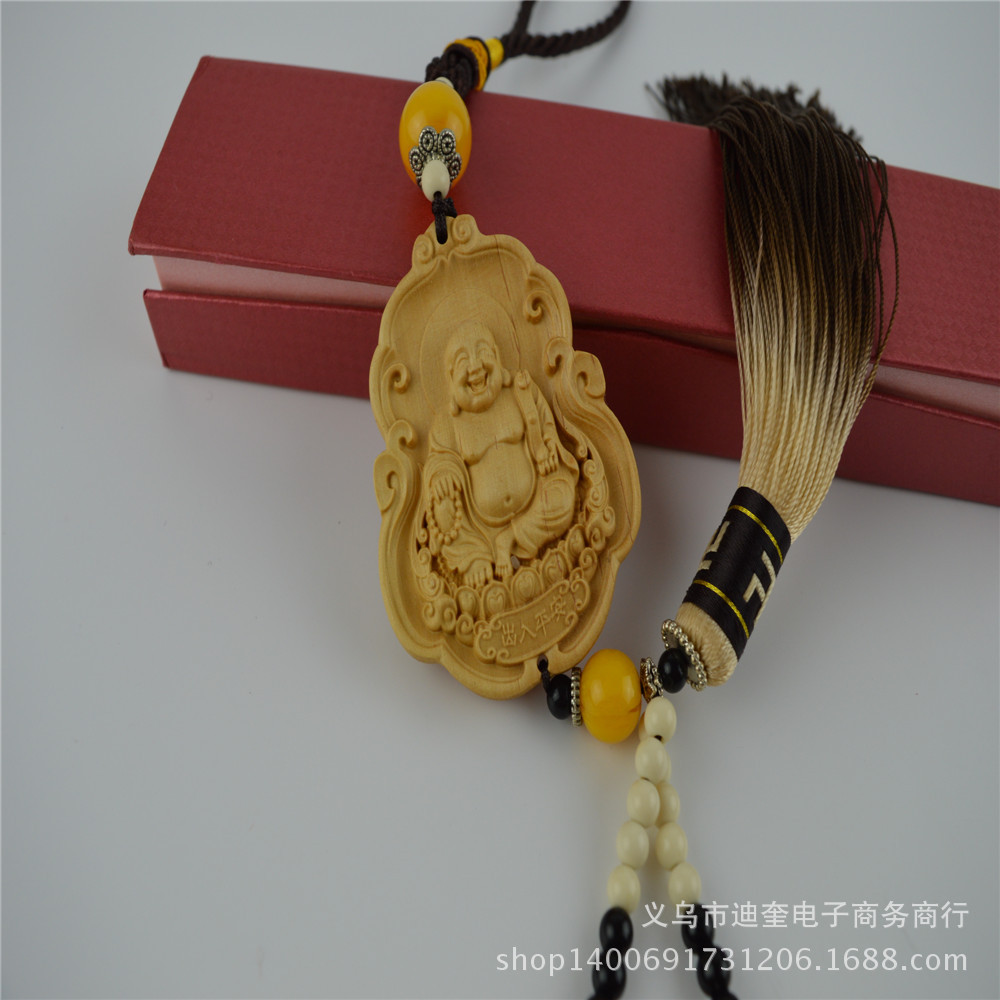 精品木雕汽车挂件,黄杨木雕刻弥勒佛,车用品出入平安