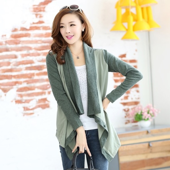 现货<em>批发</em> 2014<em>春季女装</em> 拼接休闲不规则开衫披