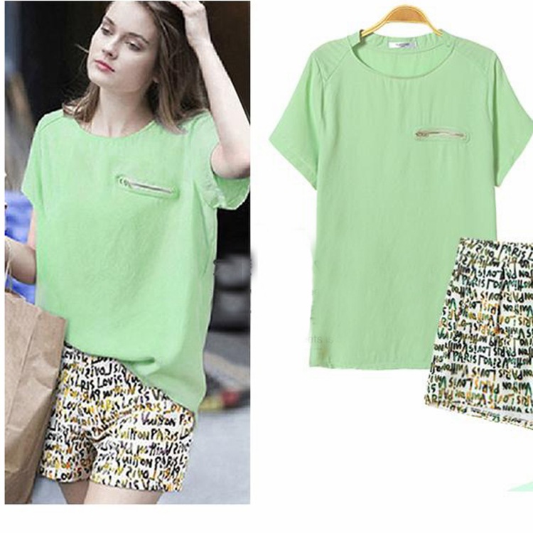 欧美胖MM大码<em>雪纺</em>上衣+<em>花短裤</em>修身显瘦加肥