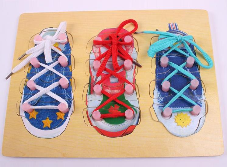 【供应儿童早教益智木制玩具 系鞋带拼图板 学