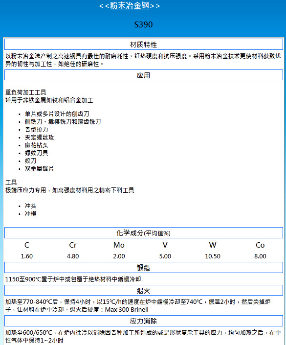 上海龙彰:百禄s390粉末高速钢奥地利s390模具钢 的耐磨耗性价格