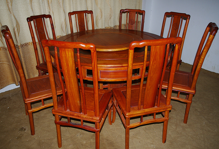 花梨木圆餐桌九件套-3