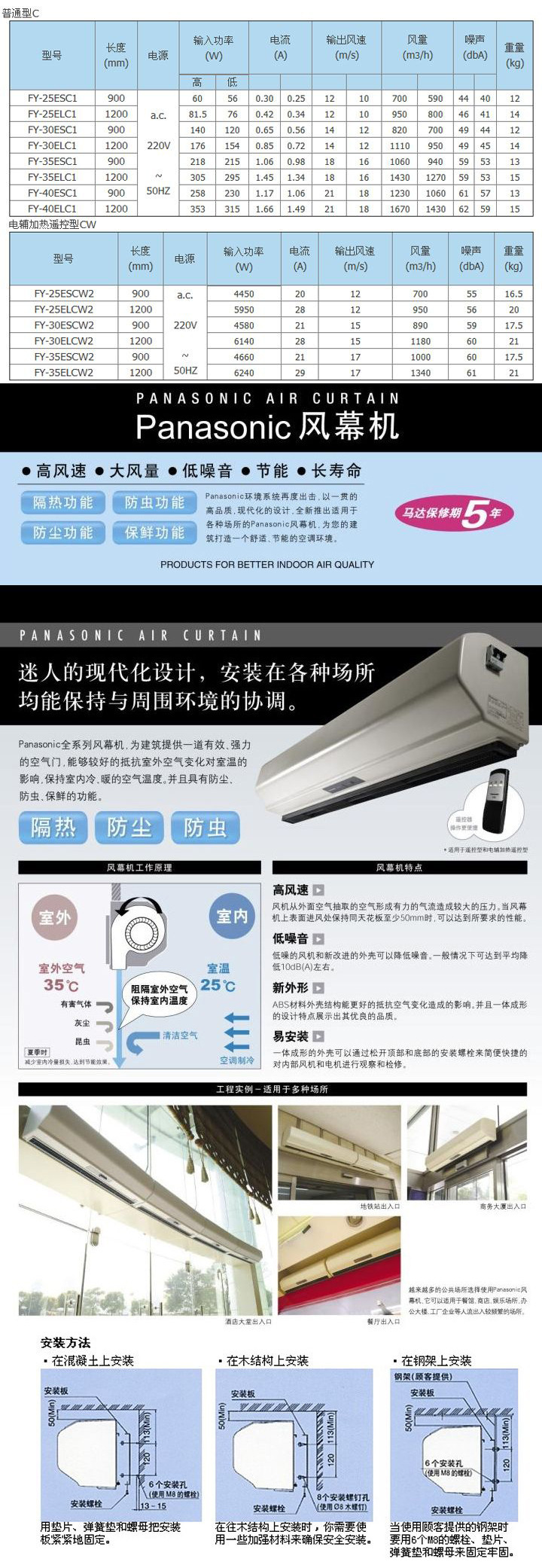正品panasonic/松下风幕机遥控型空气幕空调隔风帘机fy-35elcr1