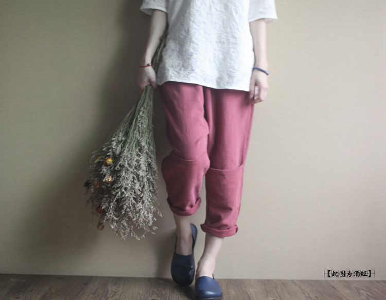 购女式休闲裤-1803春装新款 低档文艺<em>麻棉裤</em>宽