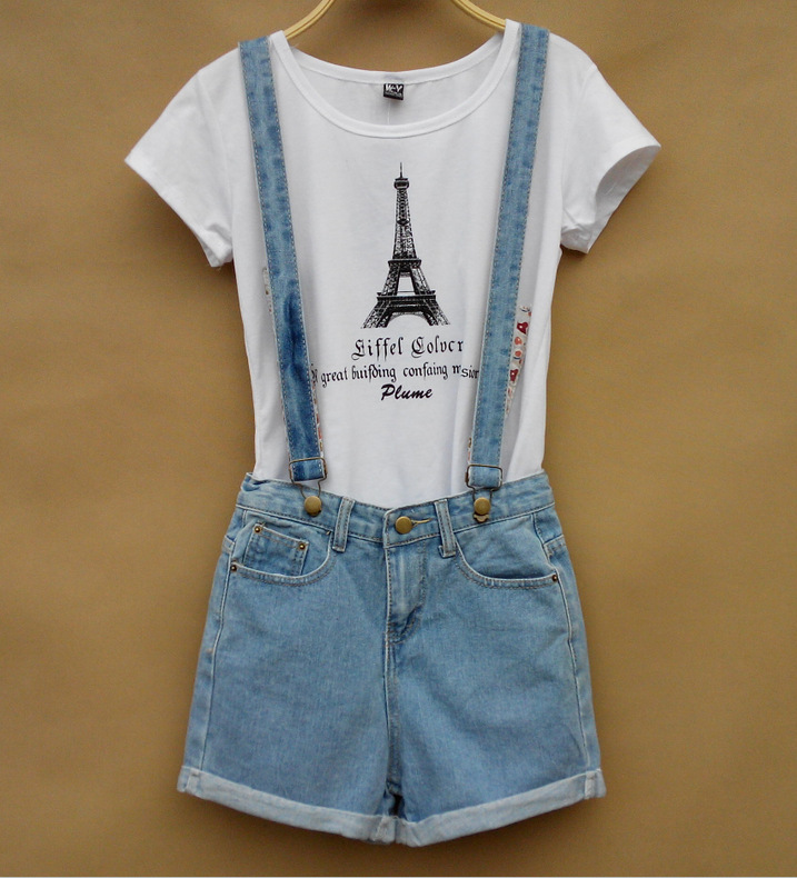 新款韩版<em>高腰牛仔</em>背带<em>短裤吊带</em>款工人裤连体裤