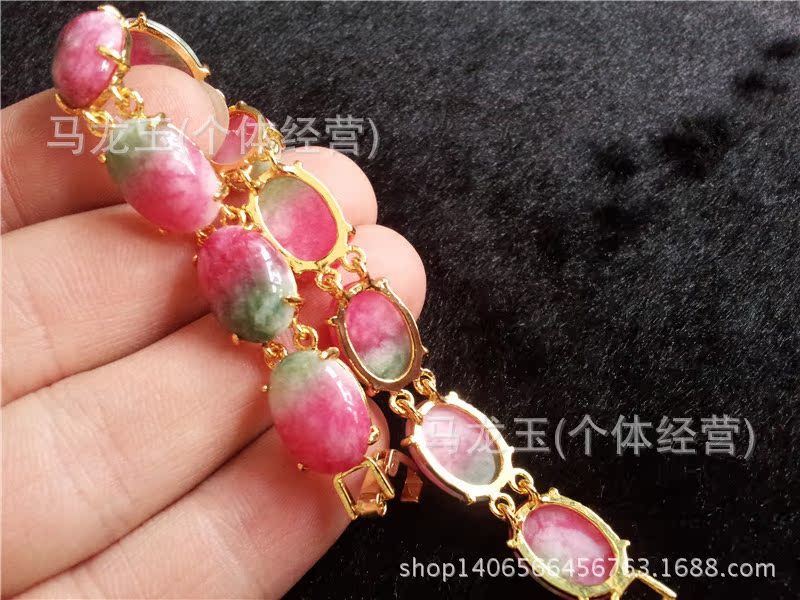 天然粉色桃花玉手链 女款女式芙蓉玉手链饰品 地摊玉批发 工艺品