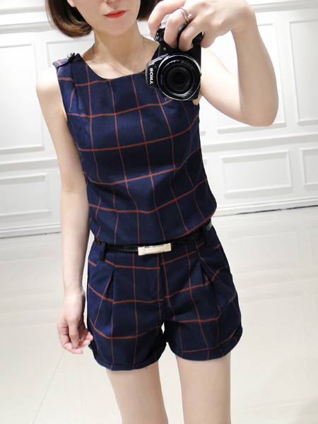 欧美<em>套装</em>格子无袖上衣<em>小香风</em>名媛<em>套装短裤女</em>运