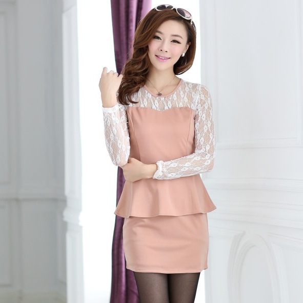 <em>厂家直销</em> 2014<em>春季女装</em>新款韩版蕾丝包臀长袖