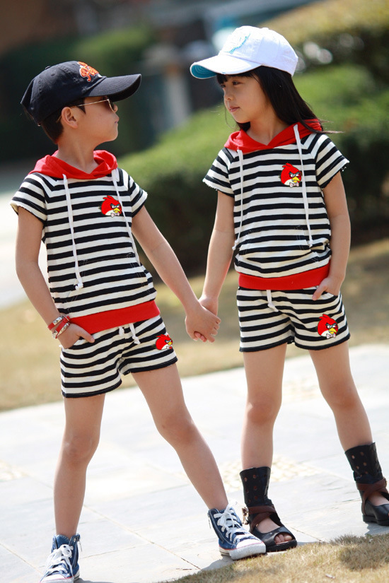2014<em>韩版 男女童装</em>夏款 愤怒的小鸟 校园服装 