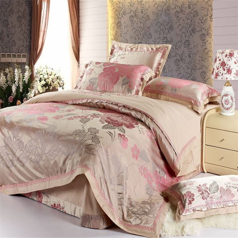 新款真丝贡缎提花四件套 全棉高档婚庆床上用