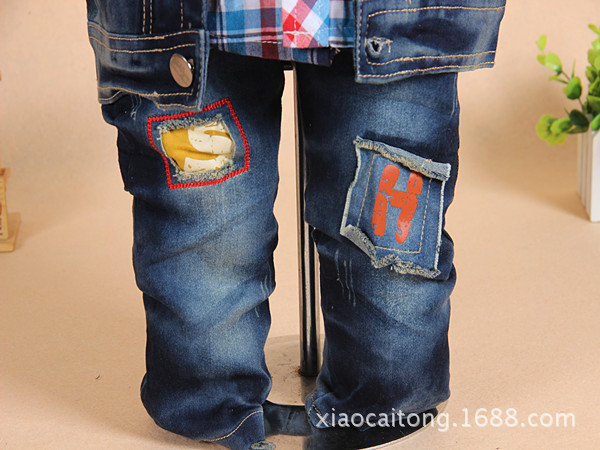 童套装-广州童装 14新春款<em>卡通</em>牛仔<em>马甲</em>三件套