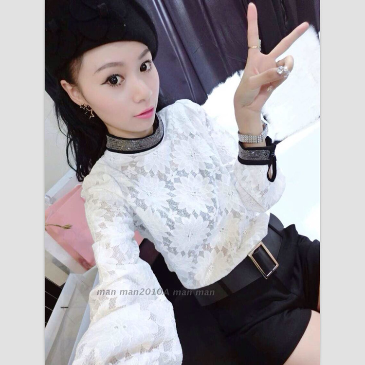 欧洲站2014<em>秋</em>新款立领蕾丝衫<em>打底衫</em>+<em>短裤套装</em>