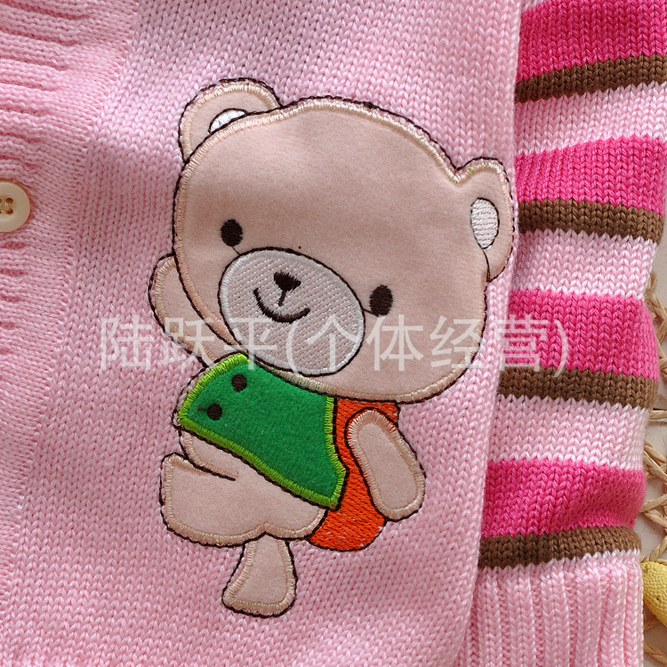 童<em>毛衣</em>-2014新款秋季 男女<em>宝宝</em>快乐<em>小熊</em>条纹卡