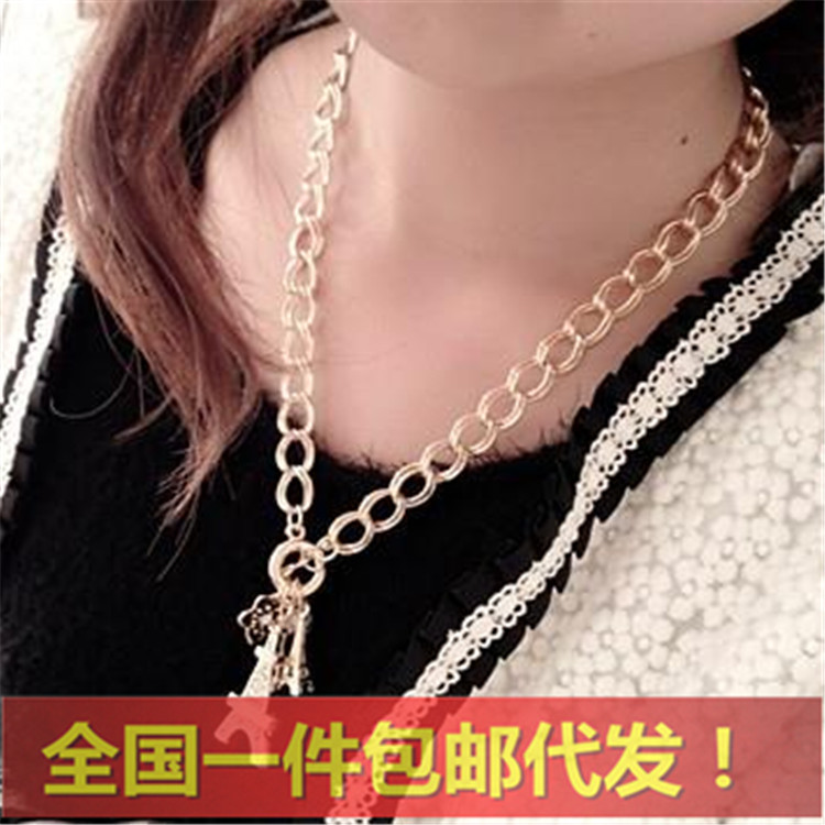 韩国正品 奢华<em>水钻</em>埃菲尔铁塔复古<em>毛衣链短</em>项