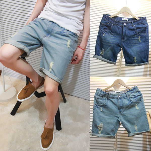 2014新款<em>男士短裤</em>潮人修身版型<em>低腰</em>破洞<em>牛仔</em>