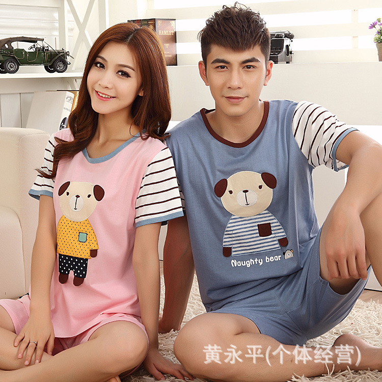 批发 夏季短袖卡通熊男<em>女士</em>情侣<em>运动</em>套装棉质
