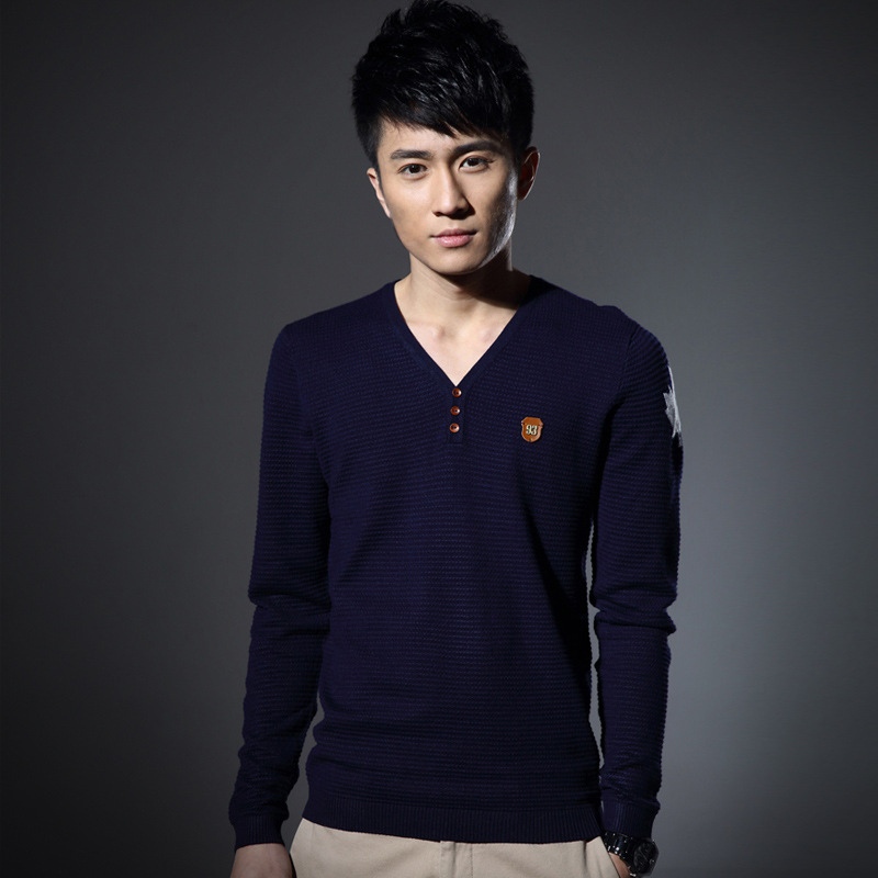 潮外贸男装2014春装新款男士修身V领长袖毛衣