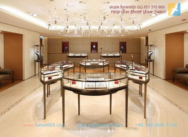 烤漆珠宝展柜 木纹珠宝柜 圆形珠宝柜台
