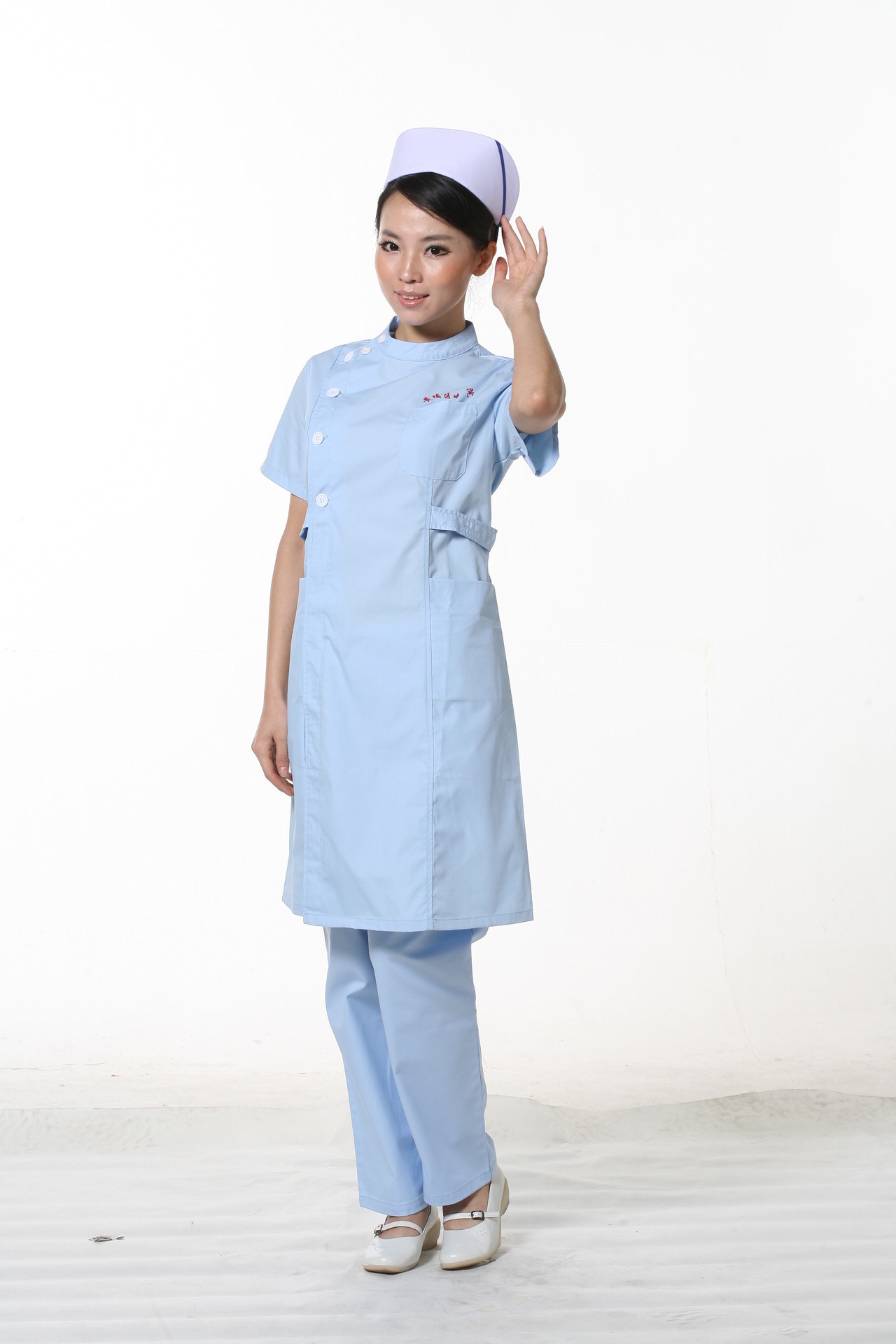 【短袖蓝色护士白大褂 护士服 美容院工作服 护